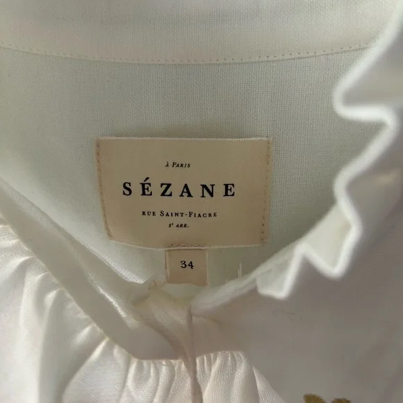 NWT NEW Sezane Chlo Blouse with Gold Heart Embroidery 34 - Picture 10 of 15